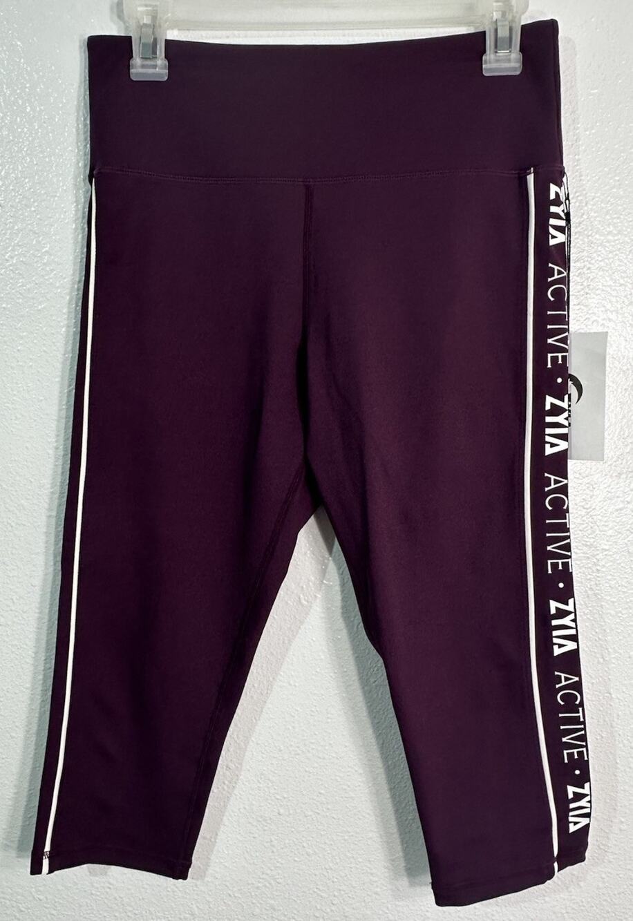 Zyia Active Women’s 8-10 Purple Capri Leggings Logo Stripe High Rise Yoga Gym